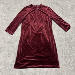 Boden Livia Dress Womens 16 18 Long Ruby Ring Red Velvet Shift Maroon Holiday